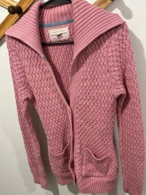 VINTAGE Tommy Jeans Pink Chunky Waffle Knit Shawl Collar Cardigan Sweater Large